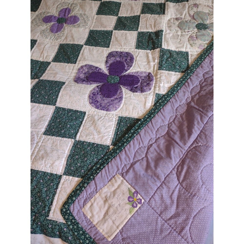 Vintage Flower Design Quilt Large 70 x 94 Full Size Hand Sewn Signed 1994 - Picture 15 of 16